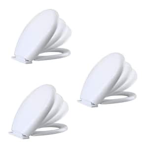 Round Slow Close Plastic Soft Close Front Toilet Seat with Adjustable Hardware in White (Pack of 3)