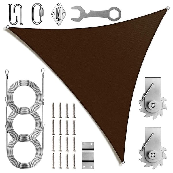 AMGO 14 ft. x 14 ft. x 14 ft. Triangle Sun Shade Sail Canopy Fabric Cloth with Hardware TAWAL-Brown