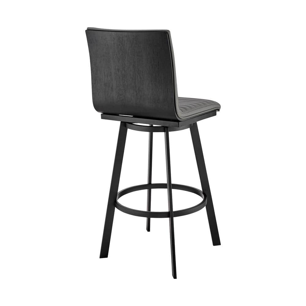 Gray Faux Leather and Matt Black Swivel Bar Stool