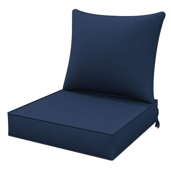 WNP 22 in. x 22 in. x 4 in. Square Outdoor Deep Seating Cushion Set Seat and Back Cushion for Chair and Sofa Navy Blue
