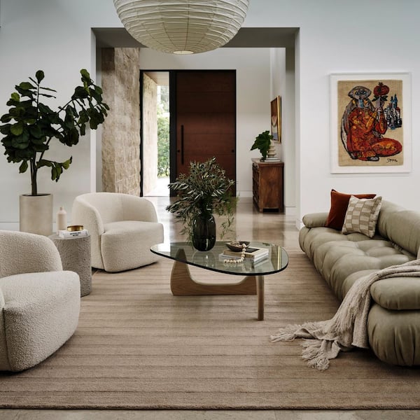 Vestry Striped Wool Brown 9 ft. x 12 ft. Indoor/Outdoor Patio Area Rug