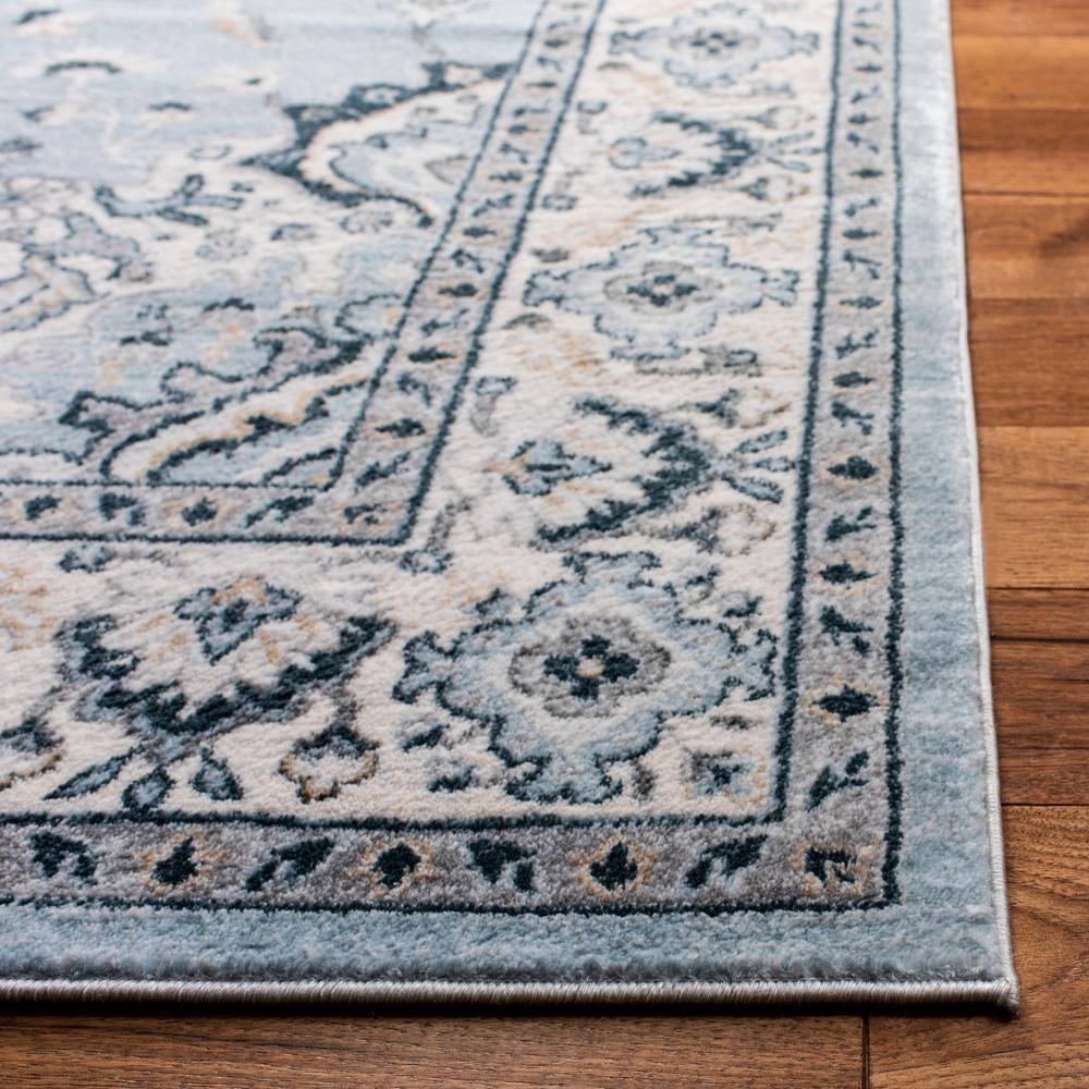 Light Blue and Cream Floral Medallion Area Rug