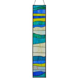 Oversized Geometric Stained Glass Window Panel in Blue/Green