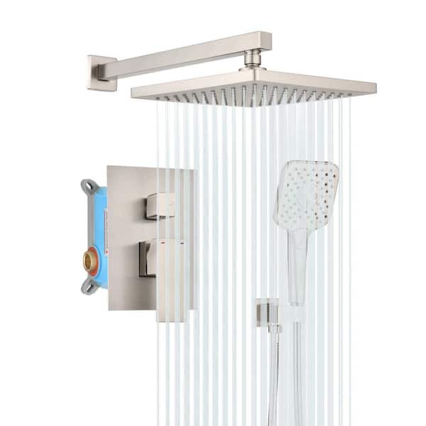 Unbranded Single-Handle 3-Spray Shower Faucet 2.5 GPM with High Pressure, Shower Set with 10 in. Shower Head in Brushed Nickel