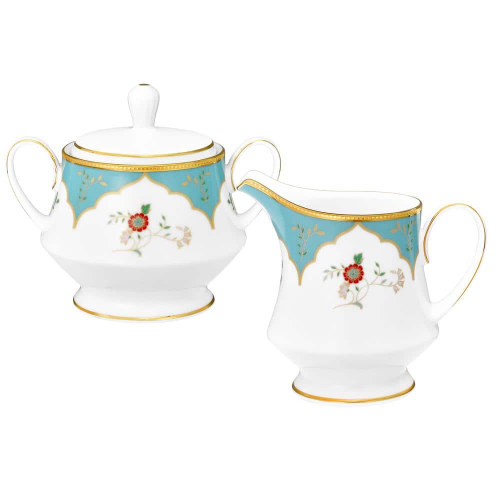 Lodi's Morning Blue and White Porcelain Sugar and Creamer Set