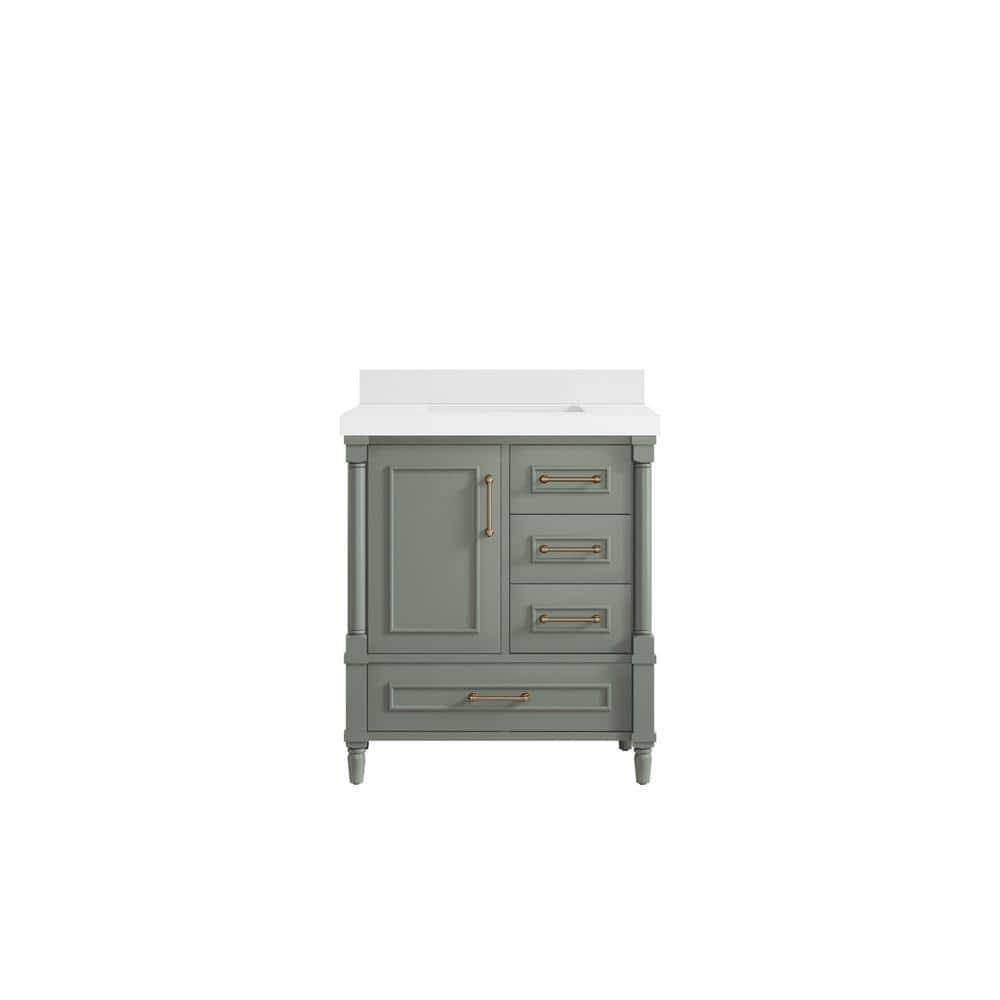 Hudson 30 in. W x 22 in. D x 36 in. H Single Sink Bath Vanity Center in Evergreen with 2 in. White Quartz Top price history on PriceWatchPro