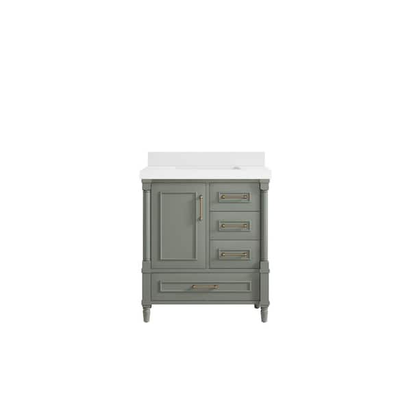 Willow Collections Hudson 30 in. W x 22 in. D x 36 in. H Single Sink Bath Vanity Center in Evergreen with 2 in. White Quartz Top