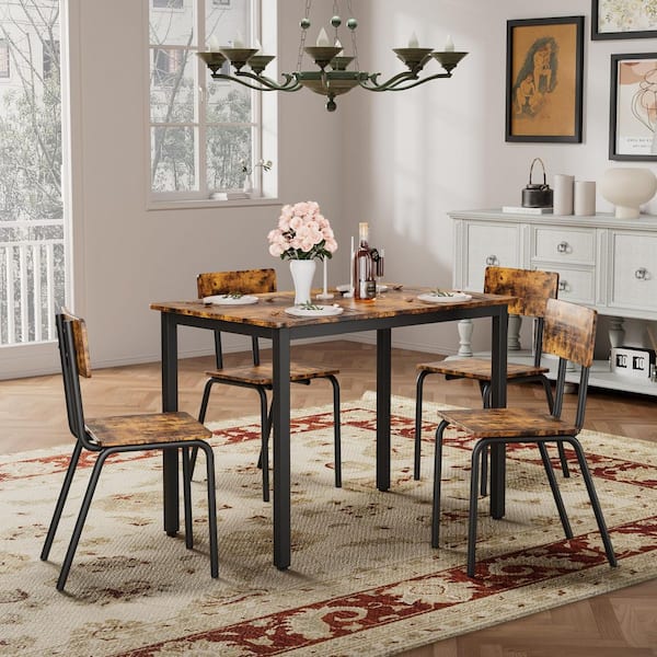 5-Piece Dining Set with 4 Chairs, 43" Kitchen Table, Metal & MDF, Perfect for Small Spaces, Easy to Clean