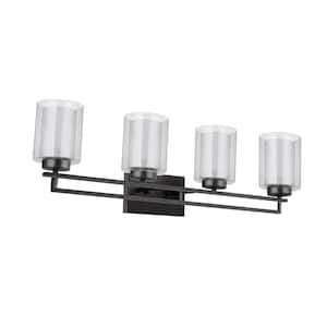 34.25 in. 4-Light Oil Rubbed Bronze Vanity Light Wall Light with Glass Shade