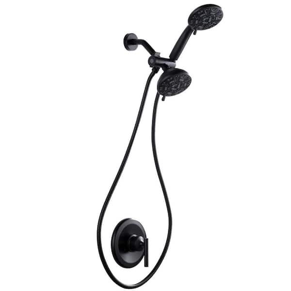 AVITAS Single Handle 7-Spray Double Shower Heads Shower Faucet 1.8 GPM with High Pressure in Matte Black (Valve Included)