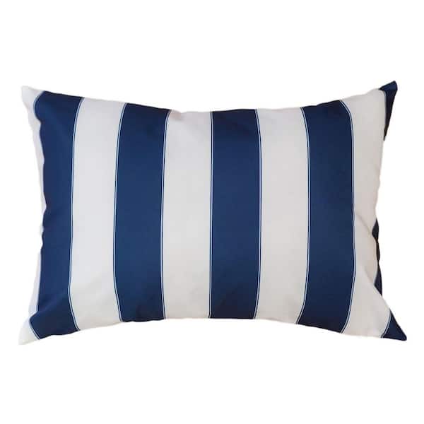 Water-Resistant 14 in. x 20 in. Outdoor and Indoor Stripe Throw Pillow in Navy