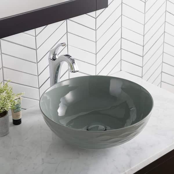 KRAUS Viva 16.5 in. Round Vessel Bathroom Sink in Gray Vitreous China