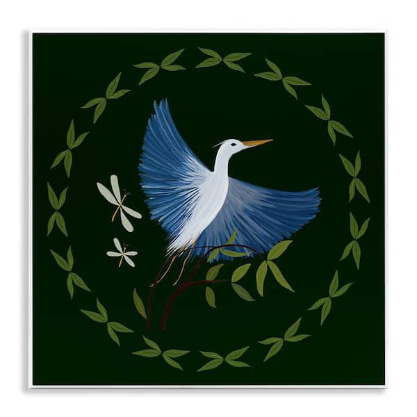 Heron and Dragonflies Wreath by Michelle Ingari Designs Unframed Animal Graphic Art Print 12 in. x 12 in.