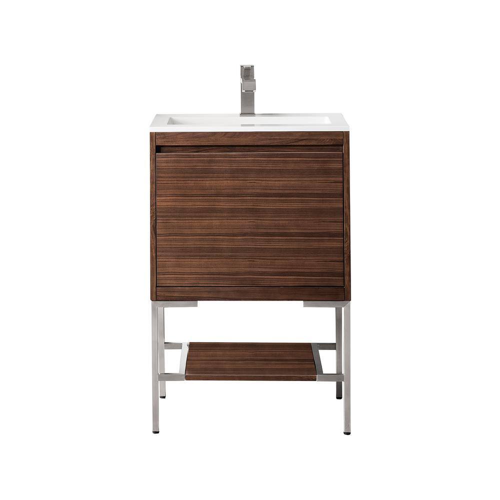Mid-Century Walnut Single Vanity with Glossy White Top
