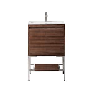 Mantova 23.6 in. W x 18.1 in. D x 36 in. H Single Bath Vanity in Mid-Cent Walnut & White Engineered Stone Composite Top