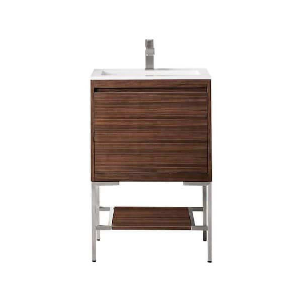 James Martin Vanities Mantova 23.6 in. W x 18.1 in. D x 36 in. H Single Bath Vanity in Mid-Cent Walnut & White Engineered Stone Composite Top