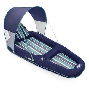 Blue Oversized Deluxe Inflatable Pool Lounger Float with Sunshade Canopy