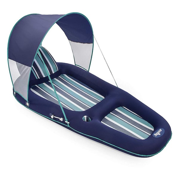 AQUA Blue Oversized Deluxe Inflatable Pool Lounger Float with Sunshade Canopy