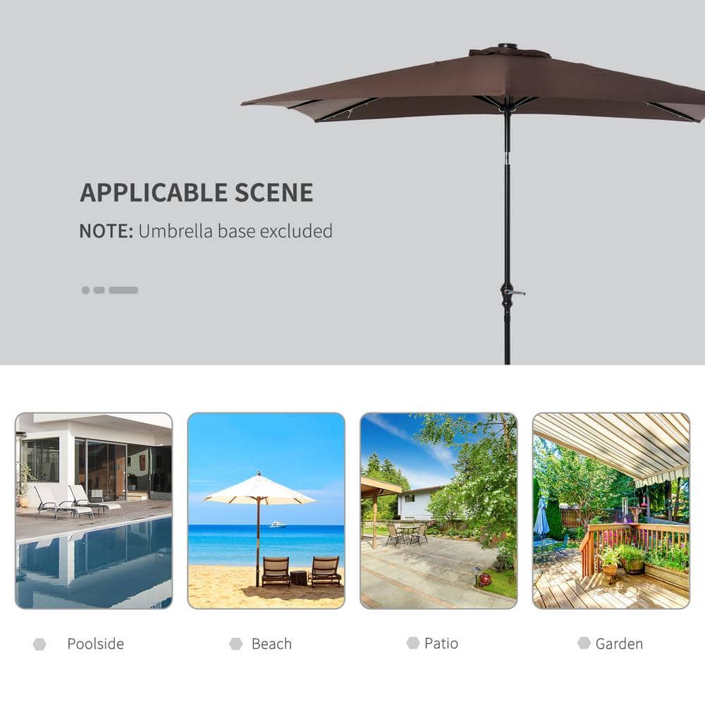 Brown Solar LED Lighted Patio Umbrella with Crank and Tilt