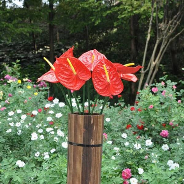 27 in. Artificial Red Indoor/Outdoor Anthurium Lily Plant with