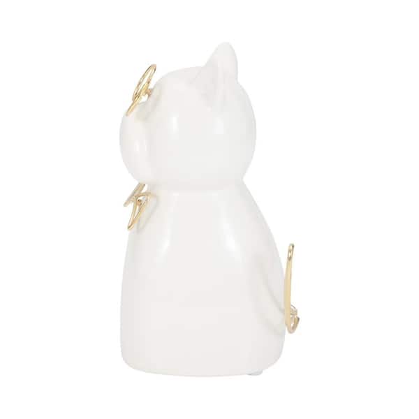 Liv & Skye White 3 in. x 6 in. Ceramic Puppy Figurine With Gold Glasses And Bowtie