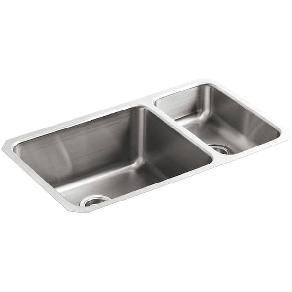 KOHLER Undertone Undercounter Stainless Steel 31.5 in. 0 hole Double Basin Kitchen Sink