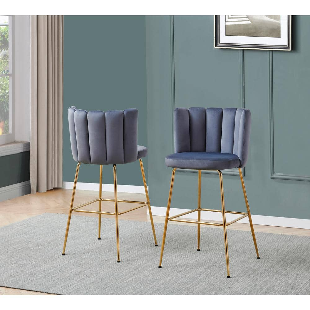 Best Master Furniture Elegante 30 in. H Gray Velvet Metal Bar Stools ...