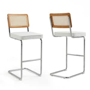 Ayo 30 in. White Metal Bar Stool with Boucle Seat 2 (Set of Included)