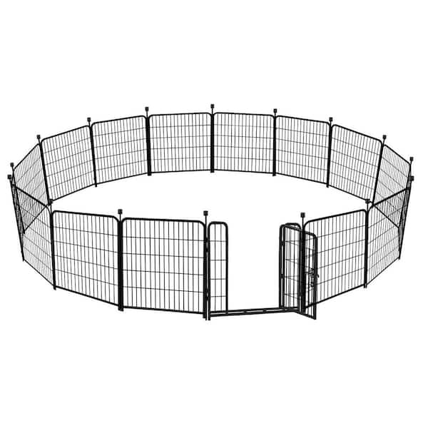 32 in. Metal Black Heavy Duty Garden Fence w/ Gate and Panels for Outdoor Yard, Temporary Fencing 26.6 ft. Total Length