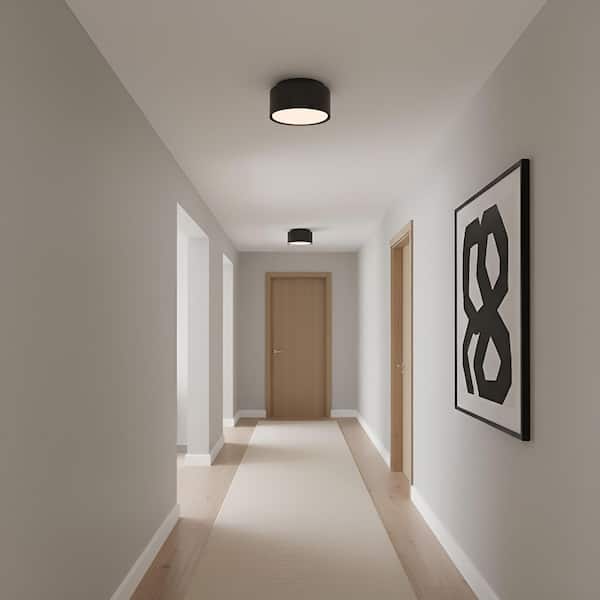 Dartmore 10 in. W x 5.625 in. H 1-Light Midnight Black Modern Flush Mount with Steel Shade and No Bulb Included