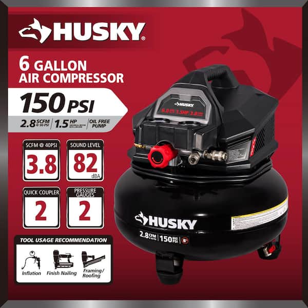 6 Gal. 150 PSI Portable Electric Oil-Free Jobsite Pancake Air Compressor with Dual Pressure Gauges and 2-Quick Couplers