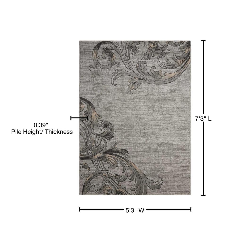 Graphite Floral Synthetic 5' x 7' Stain-Resistant Handmade Rug