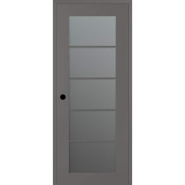 Belldinni Vona 36 in. x 80 in. Right-Hand 5-Lite Frosted Glass Gray Matte Composite DIY-Friendly Single Prehung Interior Door