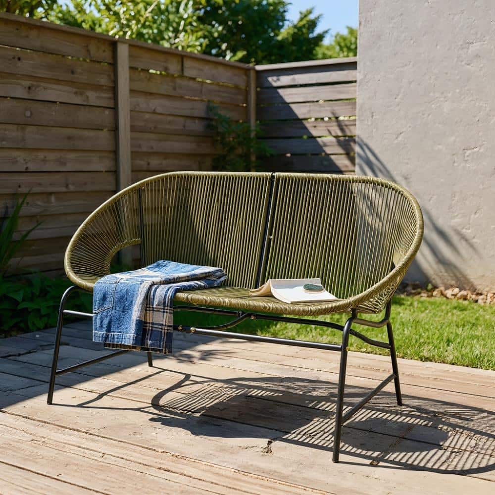 Black Metal Wicker Outdoor Loveseat in Green for Patio, Garden, Backyard price history on PriceWatchPro