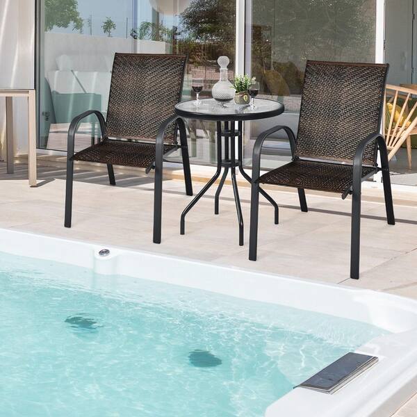 ANGELES HOME Metal PE Wicker Stackable Outdoor Dining Chair