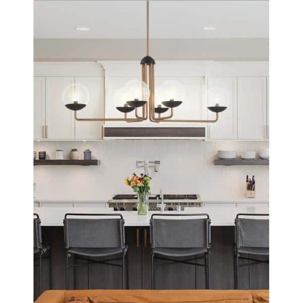 Outer Limits 6-Light Painted Bronze Isl and Chandelier with Clear Glass Globe Shades