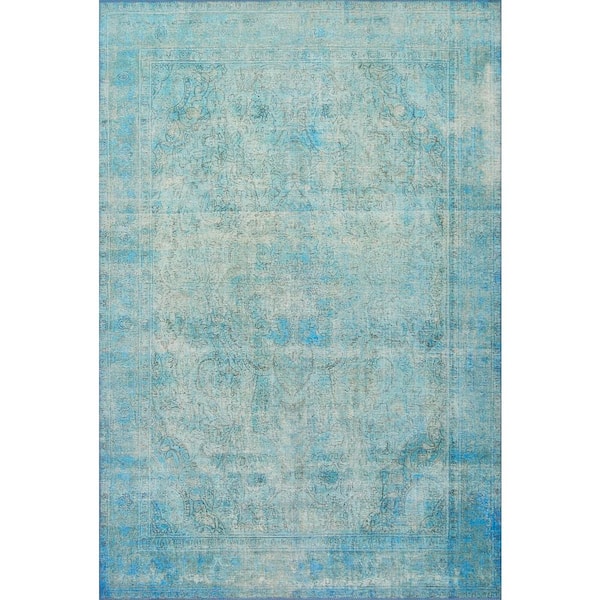 Loloi Loren Aqua 2 ft. 6 in. x 7 ft. 6 in. Distressed Bohemian Printed Runner Rug