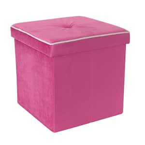 15" x 15" x 15" Collapsible Velvet Storage Ottoman Trunk in Pink