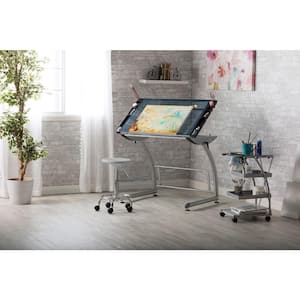 Triflex 35.25 in. W Metal and Glass Craft, Drawing, Drafting Table with Adj. Height and Tilt, Sit or Stand Desk, Silver
