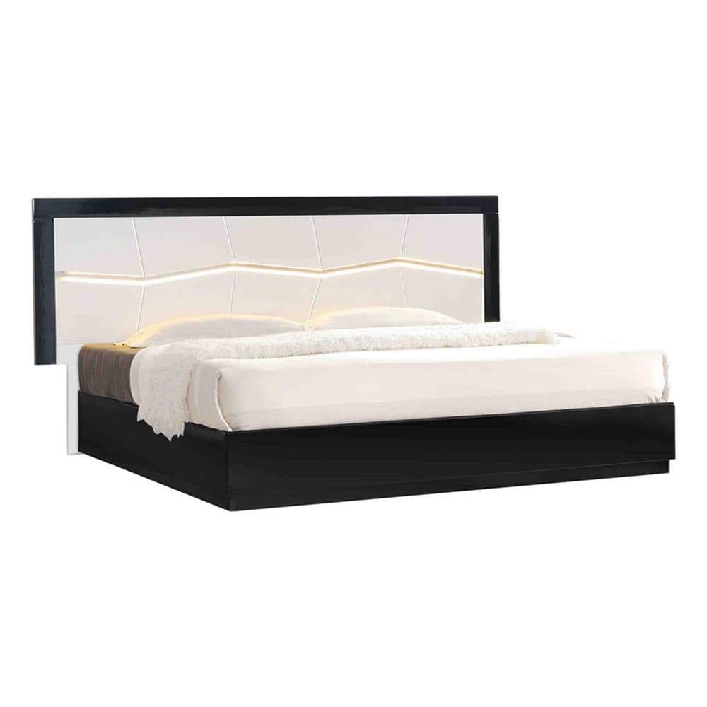Berlin Modern Black and White King Platform Bed with LED Light
