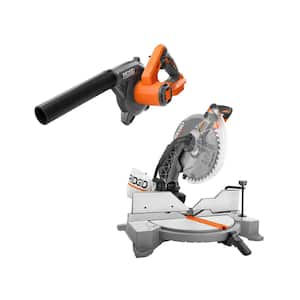 15 Amp Corded 12 in. Dual Bevel Miter Saw with LED and 18V Cordless Compact Jobsite Blower with Inflator/Deflator Nozzle