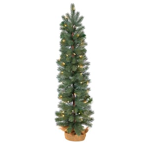 3 ft. Green Pine Artificial Christmas Tree with 50 Warm White Lights Set in a Burlap Base