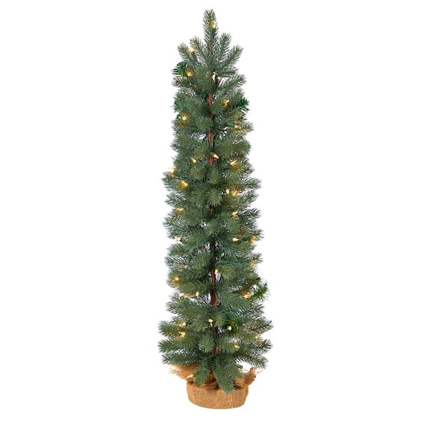 Nearly Natural 3 ft. Green Pine Artificial Christmas Tree with 50 Warm White Lights Set in a Burlap Base