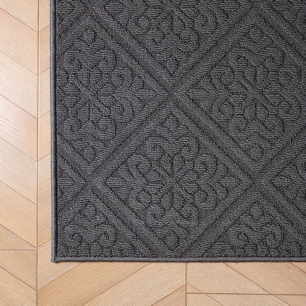 Austell Solid 2 ft. x 6 ft. Dark Gray Geometric Runner Rug