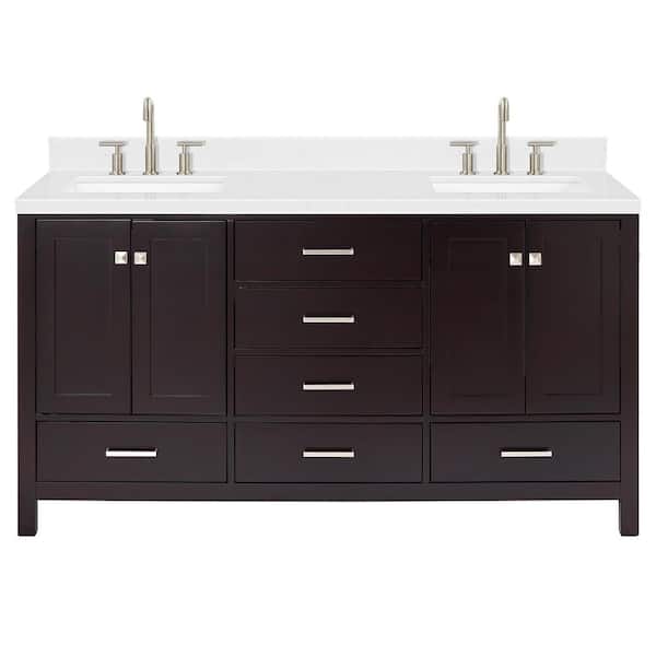 Cambridge 66 in. W x 22 in. D x 36 in. H Double Rectangle Sink Bath Vanity in Espresso with Carrara White Quartz Top