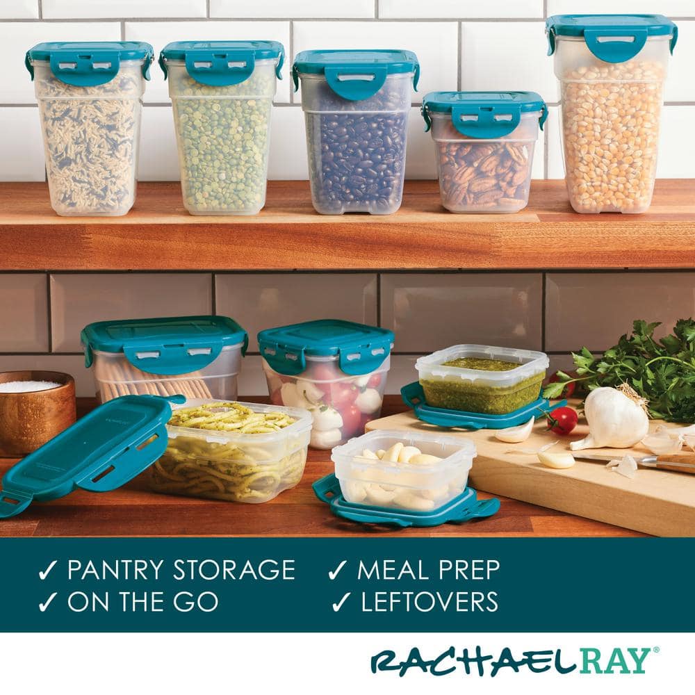 Clear Plastic 20-Piece Food Storage Container Set with Teal Lids
