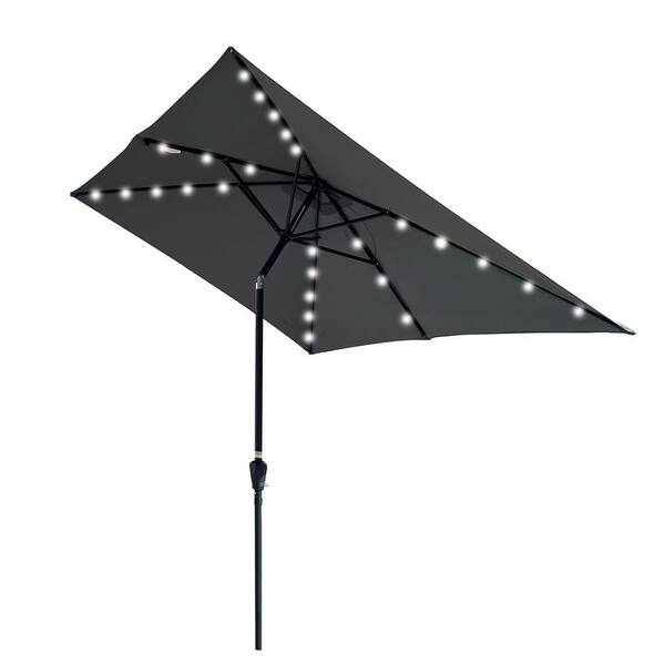 Tunearary 10 ft. x 6.5 ft. Solar LED Lighted Outdoor Patio Polyester Umbrella in Bronze(Anthracite) with Push Button Tilt/Crank