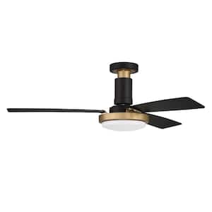 Manning 52 in. Integrated LED Indoor Hugger Flat Black/Satin Brass Ceiling Fan with Smart Wi-Fi Enabled Remote and Light