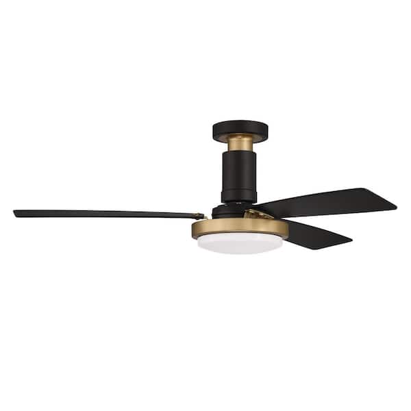 CRAFTMADE Manning 52 in. Integrated LED Indoor Hugger Flat Black/Satin Brass Ceiling Fan with Smart Wi-Fi Enabled Remote and Light