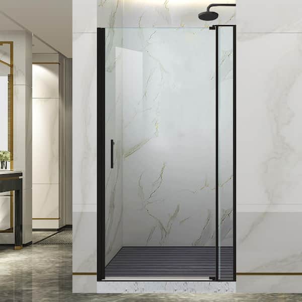 Lonni 32 - 36 in. W x 72 in. H Pivot Swing Semi-Frameless Shower Door in Matte Black with Clear SGCC Tempered Glass